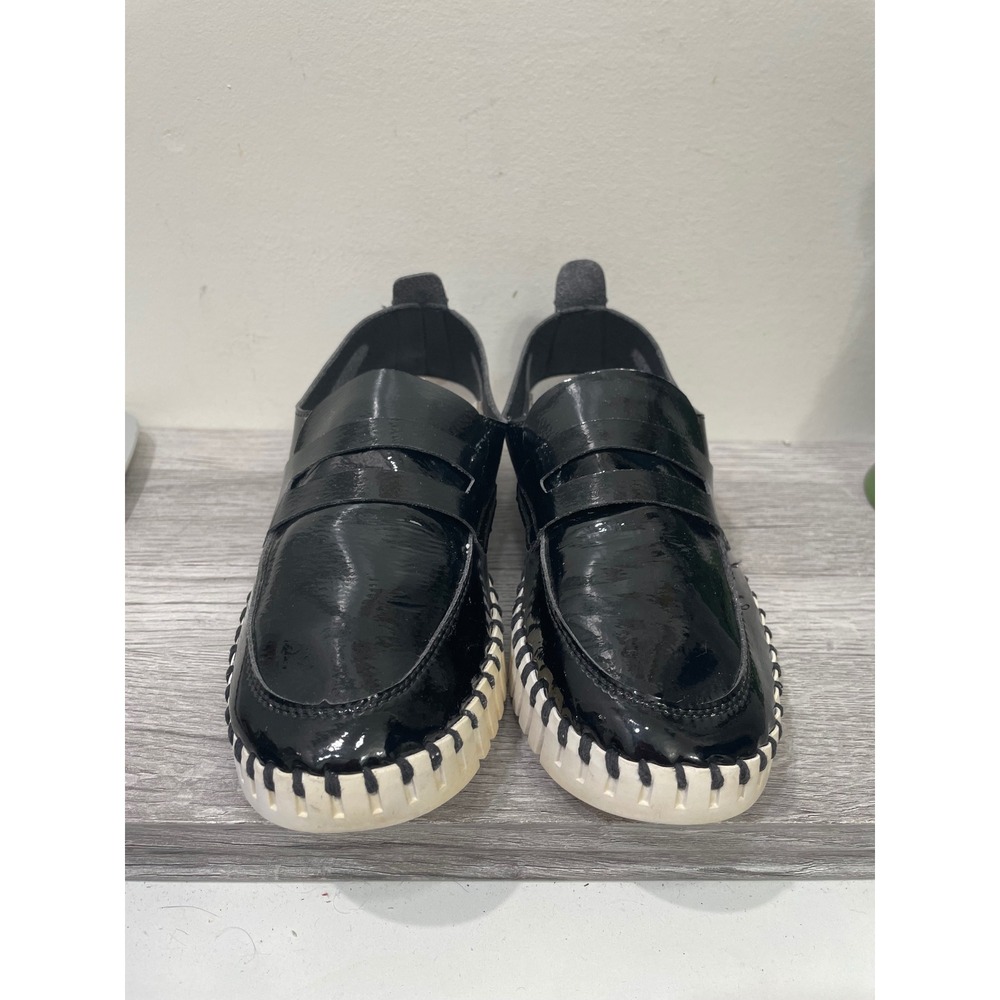Ilse Jacobsen Tulip Black Patent Loafers Scalloped Sole Slip On Shoes Size 36